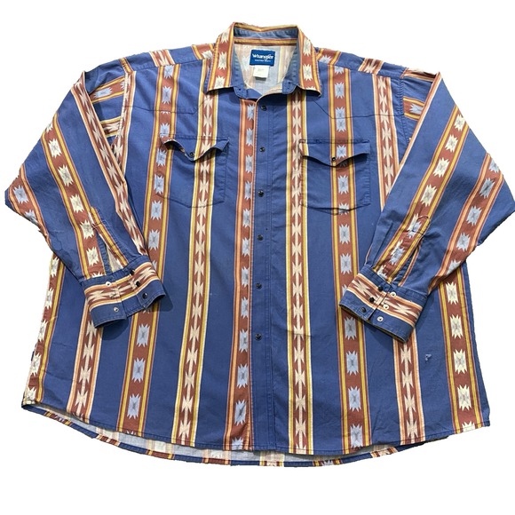 Wrangler Western Pearl Snap Shirt Men 3X Striped Long Sleeve VTG Southwest Rodeo - Picture 1 of 14
